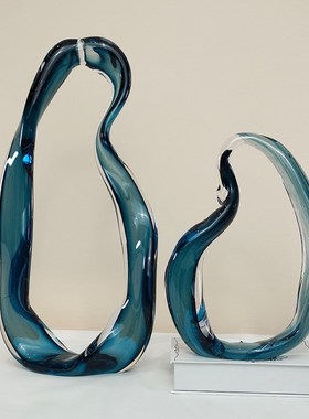 现代简约水晶玻璃飘带摆件样板房售楼部客厅玄关家居高档软装饰品