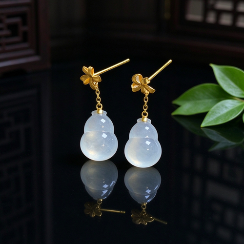 翠之匠翡翠A货高冰白月光葫芦耳