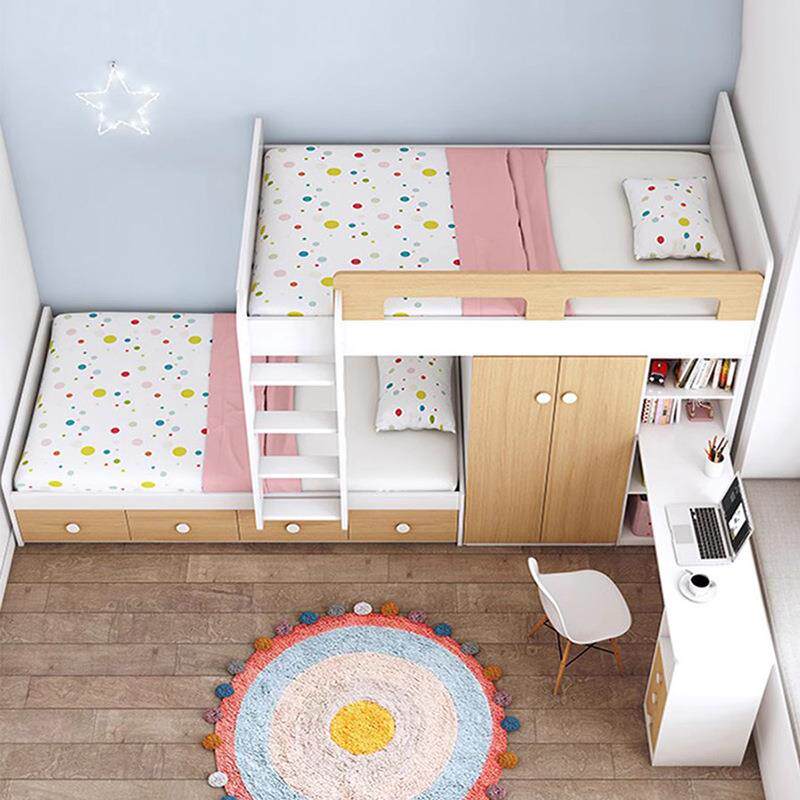 小户型儿平行上下床双层错童位高低床交错式多带书桌功衣能EZ106-