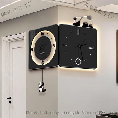 熊猫转钟角时约客厅钟双面拐简角挂钟新款MIT万年历电子表挂墙