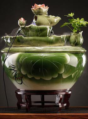 流水招财件环创意陶瓷鱼循水喷泉景观中摆式客厅IQL办公室桌面造