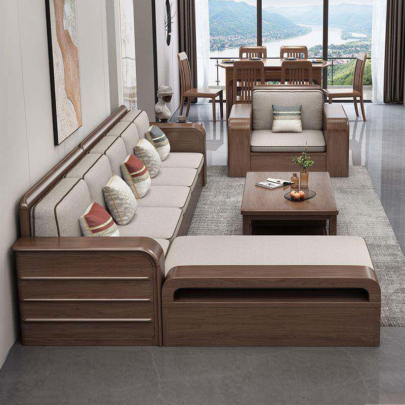 胡桃实木沙发新高中式简约木环保家用大小户型冬夏两WII用储物家