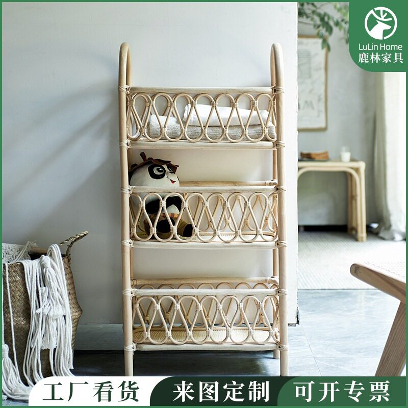 简约现代落地多层藤艺书架
