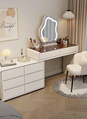 实玻璃卧木室梳妆OFO台代简约柜收纳一体床头柜极简小户现型化妆