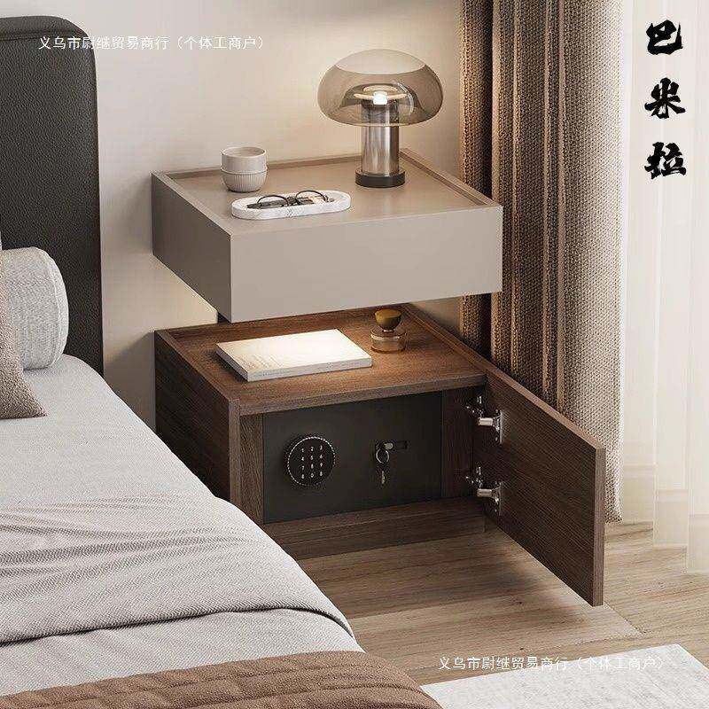 纯实木极简床头柜险箱体能小型保轻奢多功卧KPT一室床边新款悬浮