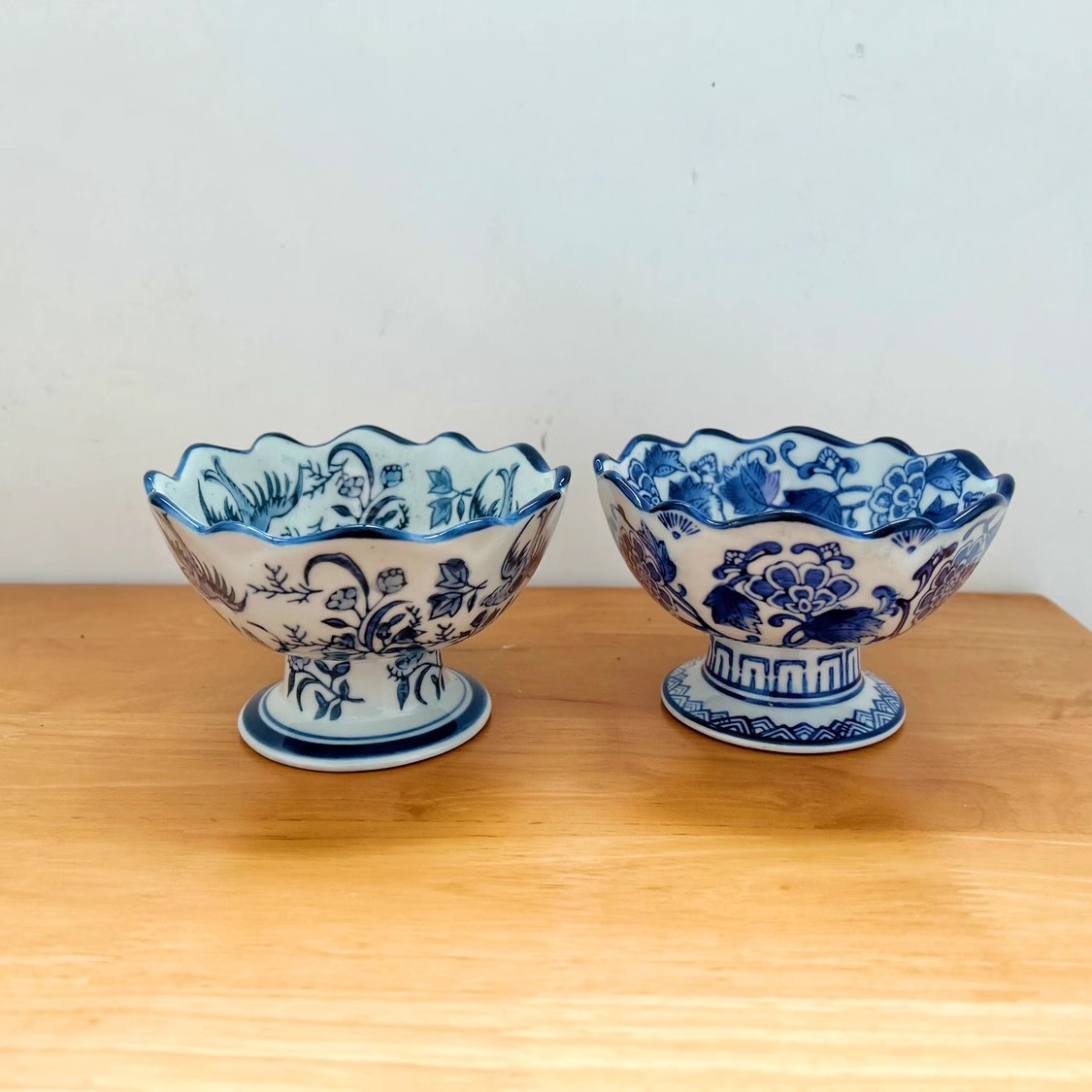 青花陶瓷高脚点心碗茶道家用