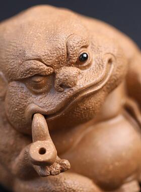 兴宜紫砂茶宠金蟾摆蟾OUS烟件斗仙雕塑创意可养茶道茶玩配件日进