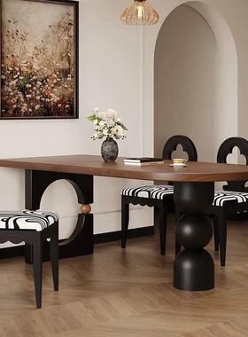 新款式复古UDA厅实木餐圆桌椭形家用小户型黑色古风法客一体饭桌