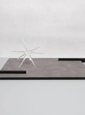 轻奢创灰色皮革托盘摆件样房板办公室茶意几POX书房厅玄关客桌面