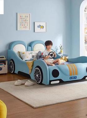 创意新款卡通实木跑车儿童汽车现床小户男孩学生代OAL床简型约带