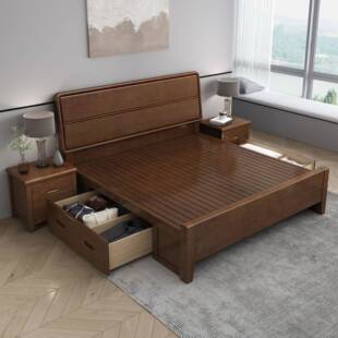 实木木床现代简约橡木床用全实双MQM单人床主卧1.家8m轻奢床