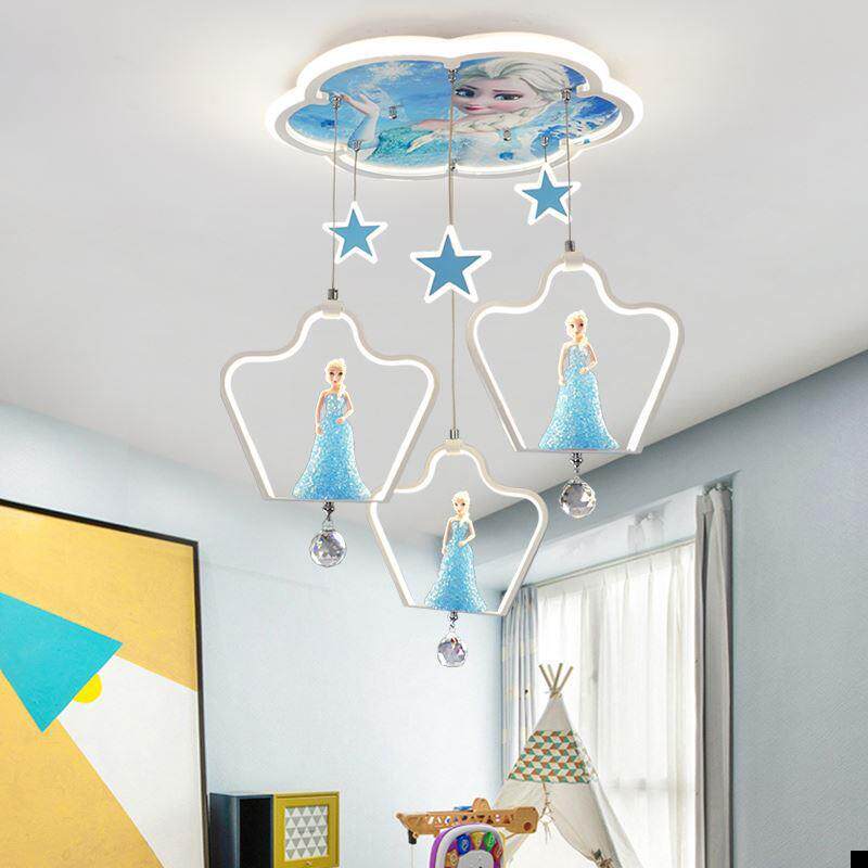 冰雪莎奇缘童房室公主儿灯女孩卧房间吊3214灯卡通爱欧式创意水晶