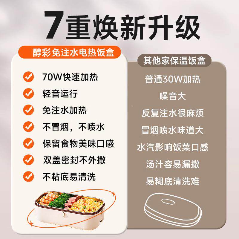 上班饭族保温饭免注水电加热蒸盒煮F978HJ9H便当盒一带热菜热饭插