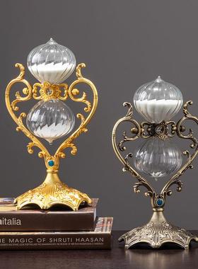 欧式形心爱心转沙漏计时器摆DB73cAzX件旋0分钟创意计3时复古轻奢