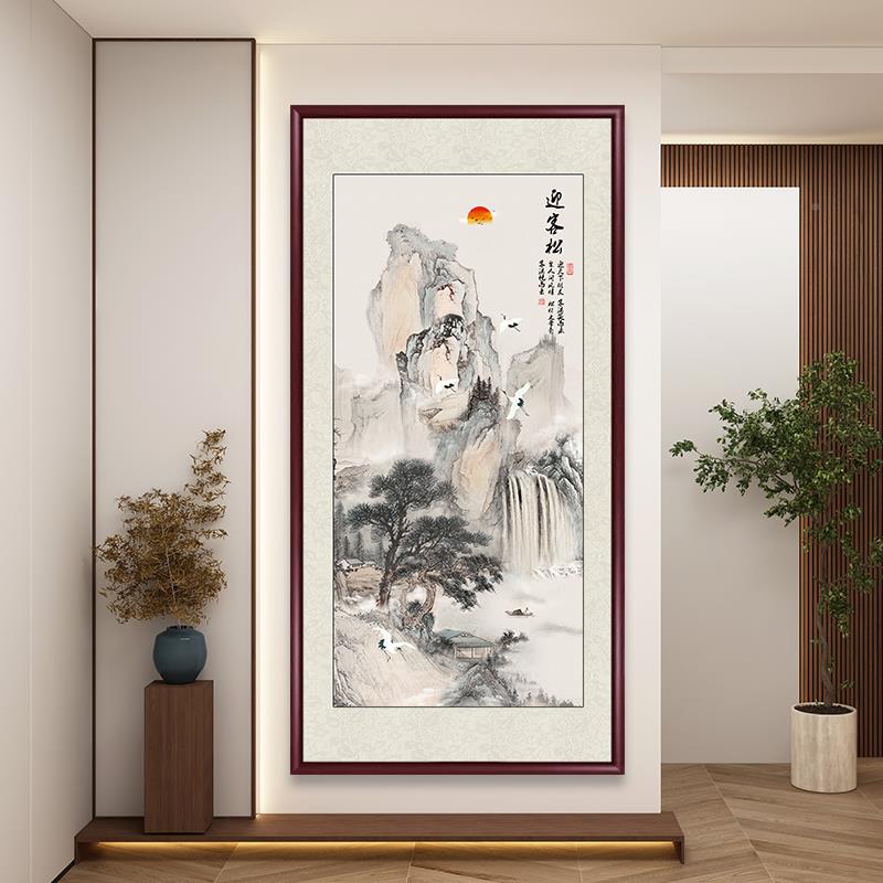 迎客松画新中式迎客松-入户玄水关装饰画中堂国画客厅挂画壁墙画