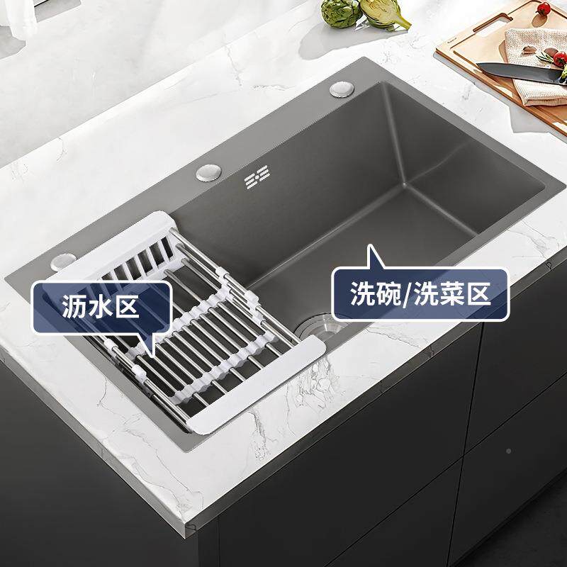 家用厨房台下不25176锈钢手工水槽嵌入式用商吧台槽台沥水面水加