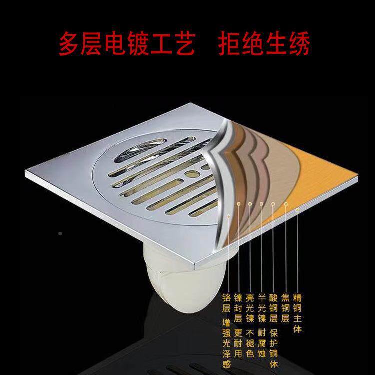方形防臭防水堵大排量铜地漏阳台淋浴房9693浴室下道急速快水排双