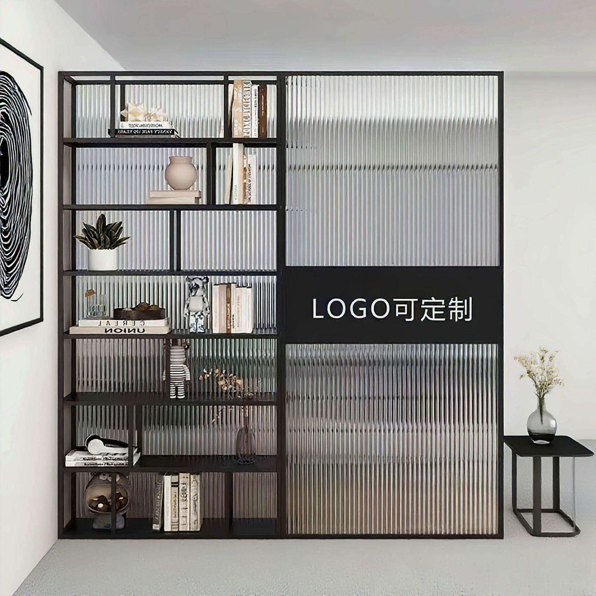 公1688201办入司户屏风玄关LOGO形象墙公前台玻璃室隔断置物架落