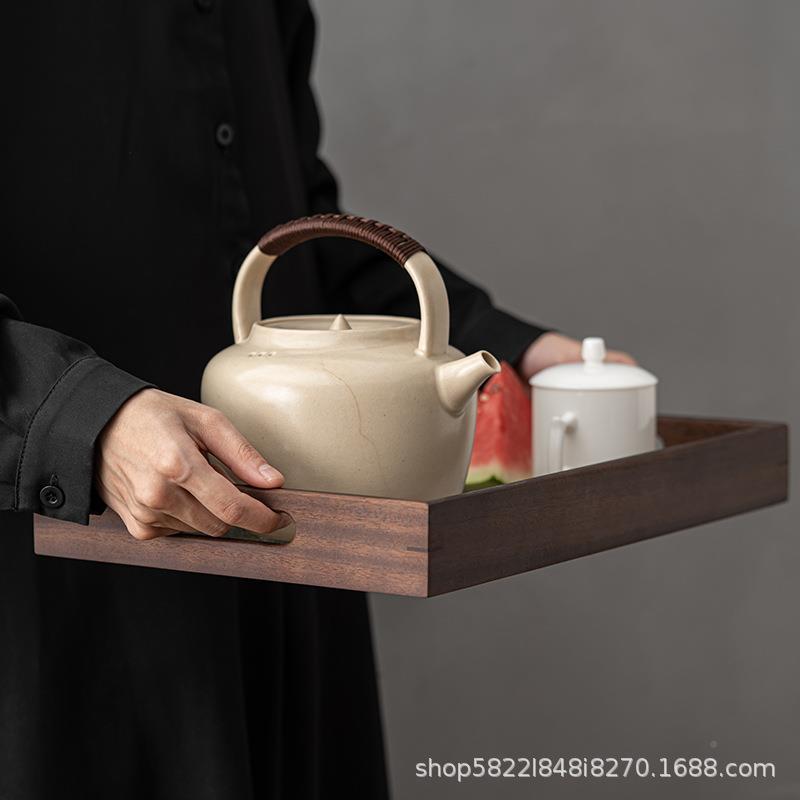 风胡桃木钢化海ZZX棠花玻璃茶泡盘盘早餐茶点水果盘托干木质简约