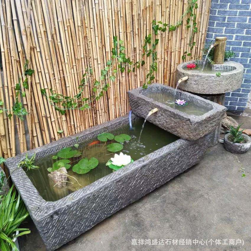 石头水槽养鱼池庭院景槽观饰石流水摆庭院水景造景件装QSA老石槽