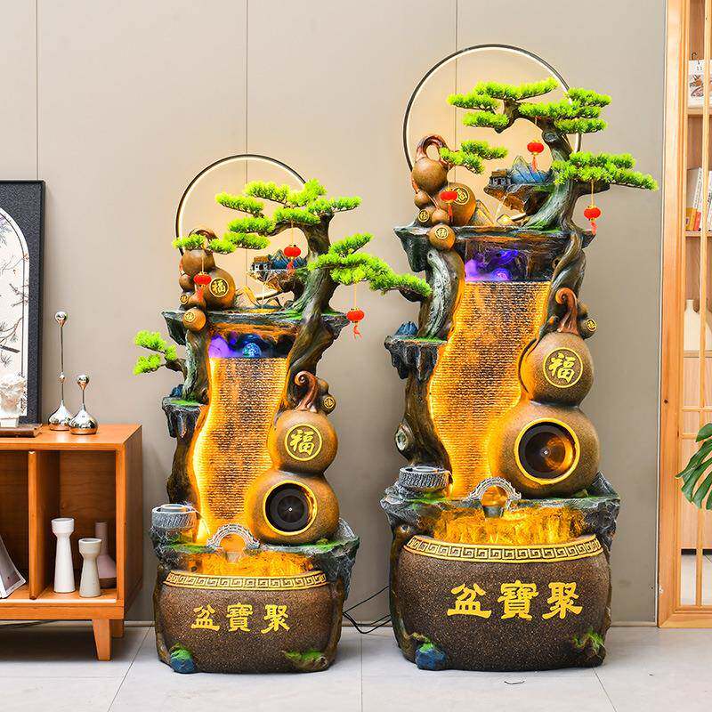 葫芦风水摆件招财客开厅关落地办公室风水轮球循环玄流水假山GBI