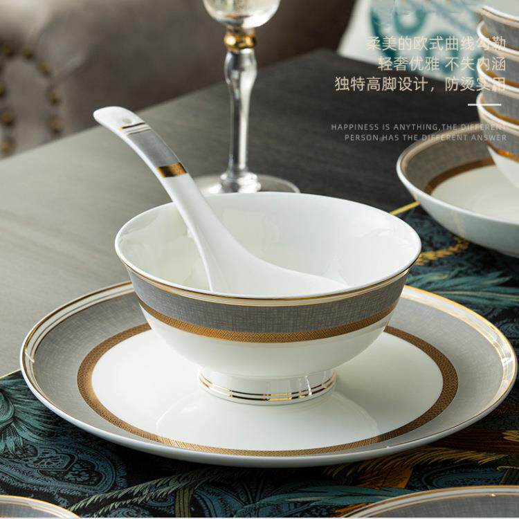 60头骨瓷餐餐具套装1人家用组合餐碗盘成套欧式0简约碗碟套装Z120