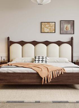 新中式床实木法式软包背南美黑胡桃靠木人床中古风储物双床主DGA