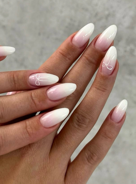 Sellora简约渐变蝴蝶结海莉穿戴甲手工中长美甲高级杏仁指甲ig