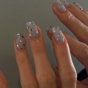 2026新款 蓝色星星穿戴甲手工中长简约海莉美甲高级绝美梯形指甲