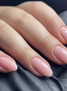 裸色纯色海莉穿戴甲手工中长简约老钱美甲高级绝美杏仁指甲