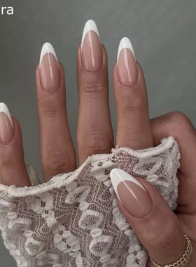 Sellora白色法式海莉穿戴甲手工中长款美甲绝美高级杏仁指甲