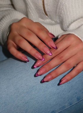 紫色法式猫眼海莉穿戴甲手工中长款老钱简约美甲高级绝美杏仁指甲