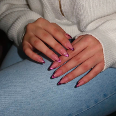 紫色法式猫眼海莉穿戴甲手工中长款老钱简约美甲高级绝美杏仁指甲