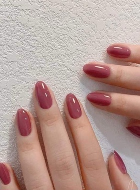 Sellora简约玫红纯色海莉穿戴甲手工中长款美甲绝美高级杏仁指甲