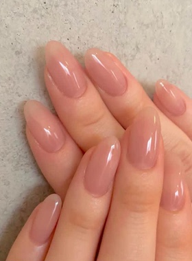 裸色纯色海莉穿戴甲手工中长款简约老钱美甲高级绝美杏仁指甲