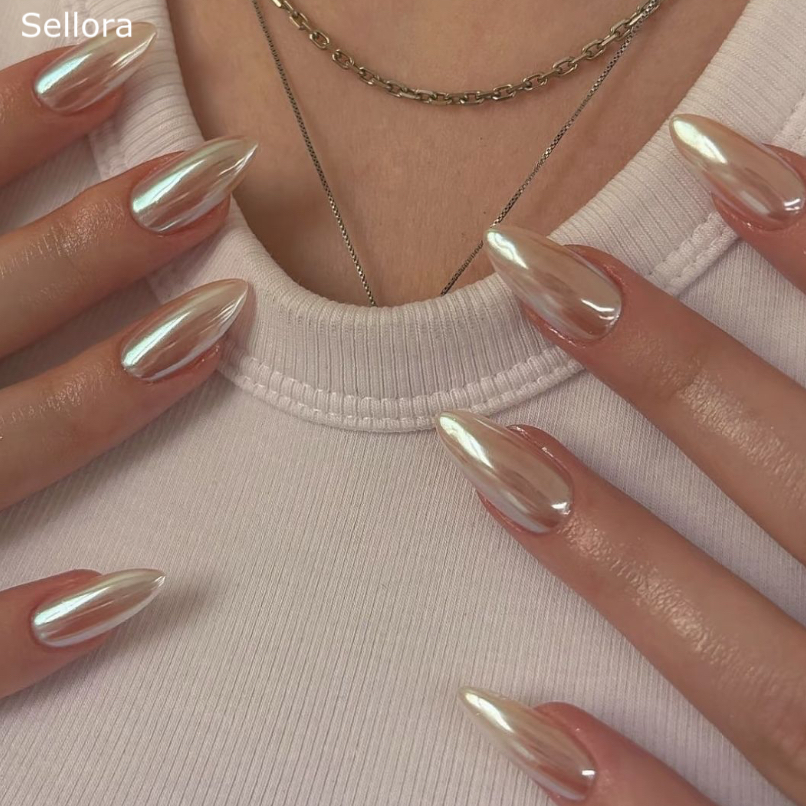 Sellora简约风海莉同款穿戴甲手工中长款美甲绝美高级杏仁指甲