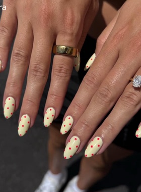 Sellora简约黄色波点海莉穿戴甲手工中长款美甲绝美高级杏仁指甲