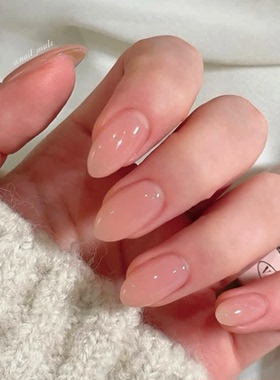 裸色纯色海莉穿戴甲手工短款简约老钱美甲高级绝美杏仁指甲