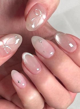 Sellora简约韩系冰透海莉穿戴甲手工中长美甲高级杏仁指甲ig