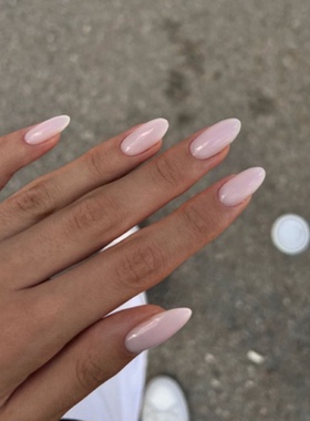 裸色纯色海莉穿戴甲手工中长简约老钱美甲高级绝美杏仁指甲