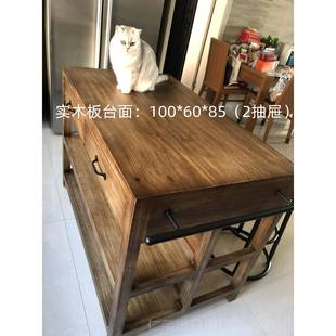 正品 覆古实木餐边柜现厨中岛台理台客厅房备餐桌料收代纳柜操 美式