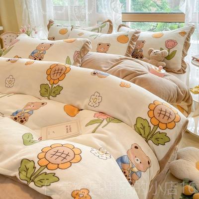 正品厚牛奶绒床上面四件套双珊瑚加绒套法兰绒加绒床单三件套冬被