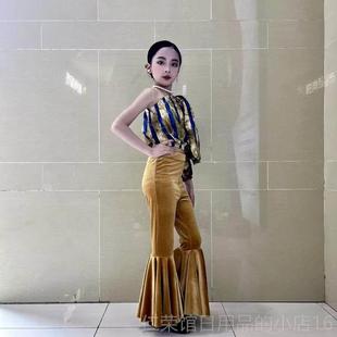 正品儿童复古港年风出题服喇叭裤女童套装8090代主演走秀潮服舞蹈