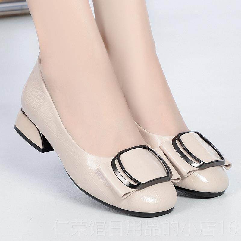 正品特价清春秋平底单鞋女鞋子真仓皮底中老年低跟小软皮鞋红妈鞋