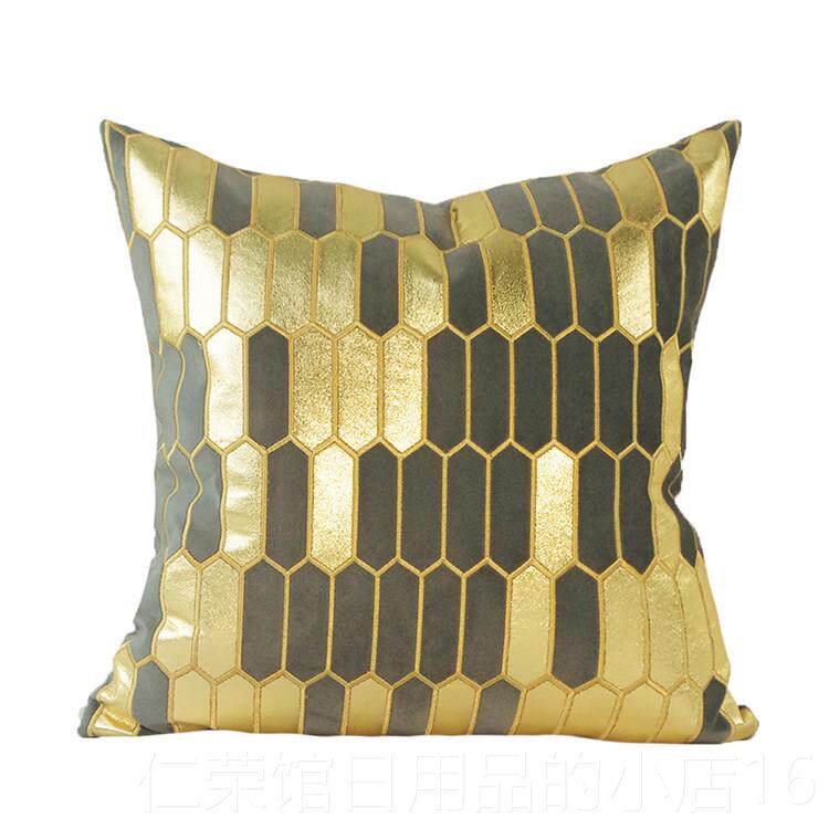 正品轻奢绒绣花复布古色金色抱枕灰靠垫沙发咖啡店板样房民宿软装