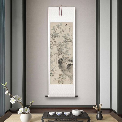 明沈周《黄菊丹桂图》客厅书房茶室装饰画挂画玄关水墨高清卷轴