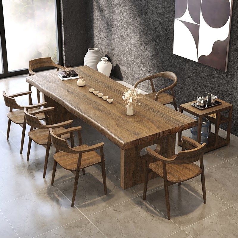 现代全实木桌椅组合简约泡茶桌茶台泡茶桌子会议桌大型办公大板桌