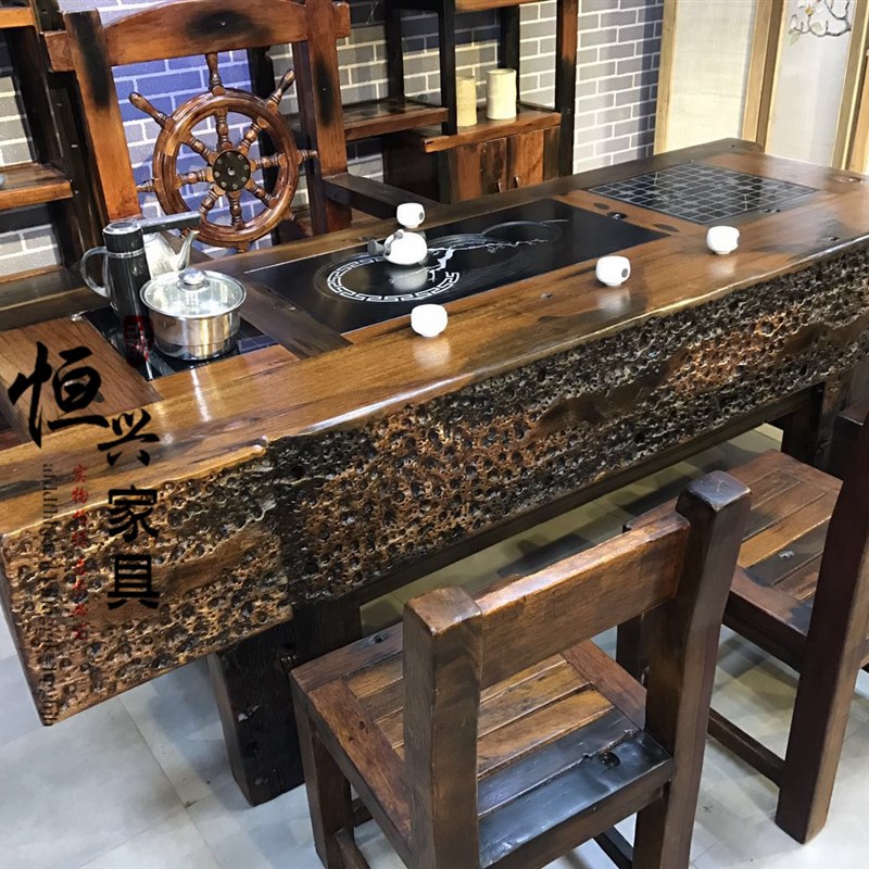 老船木茶桌椅组合实木功夫泡茶几客厅茶台办公室茶具茶桌套装一体