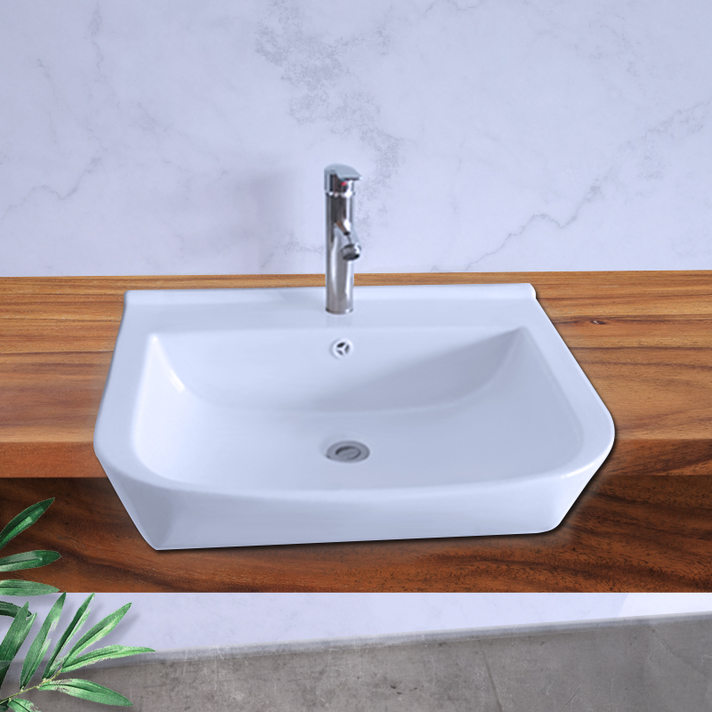 半嵌入式洗手盆挂墙式陶瓷支架洗脸盆洗漱盆高温白色台上盆洗手池
