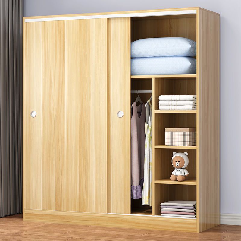 衣柜家用卧室出租房用简约现代推拉门实木质挂衣柜经济型简易衣橱